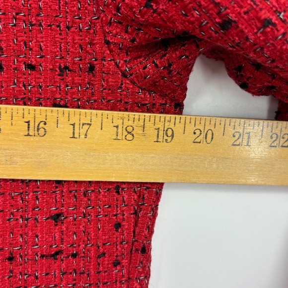 Leslie Fay Womens Size 12 Blazer Jacket Red Black White Tweed Faux Fur Collar - Picture 8 of 9